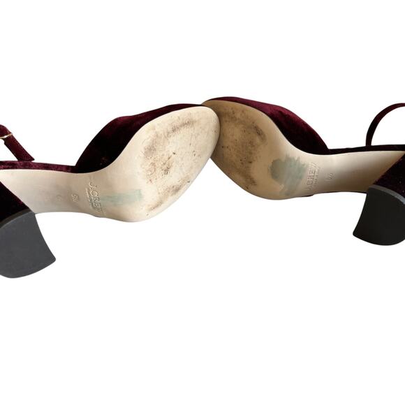 J Crew Masie Italian Made Velvet Mary Jane Block Heels Burgundy 6.5 - Picture 7 of 9